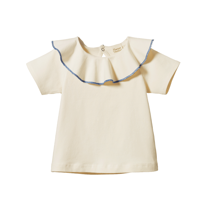 NATURE BABY - SHORT SLEEVE TATE RUFFLE TOP: NATURAL [sz:6-12 MTHS]