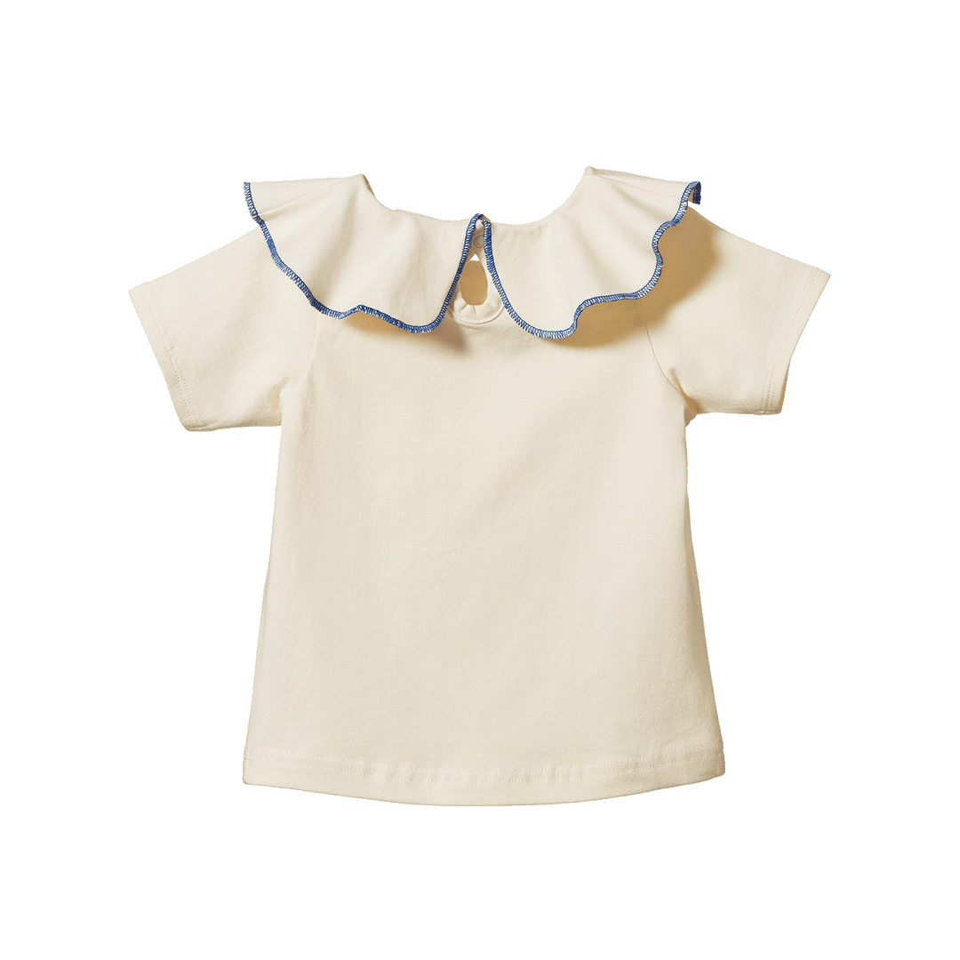 NATURE BABY - SHORT SLEEVE TATE RUFFLE TOP: NATURAL [sz:6-12 MTHS]
