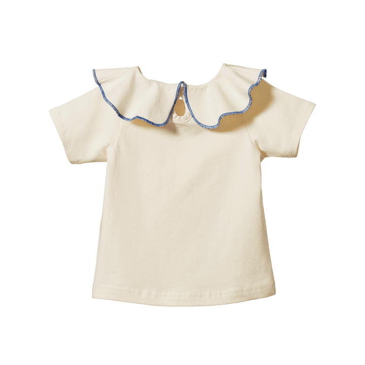 NATURE BABY - SHORT SLEEVE TATE RUFFLE TOP: NATURAL [sz:6-12 MTHS]