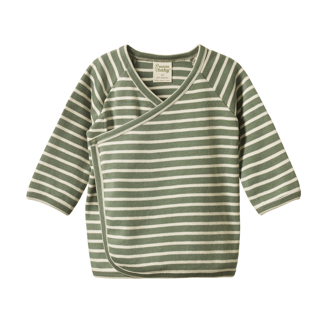 NATURE BABY - KIMONO JACKET: NETTLE TWIN STRIPE [sz:NB]