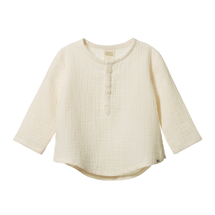 NATURE BABY - CRINKLE MUSLIN CARAVAN SHIRT: NATURAL