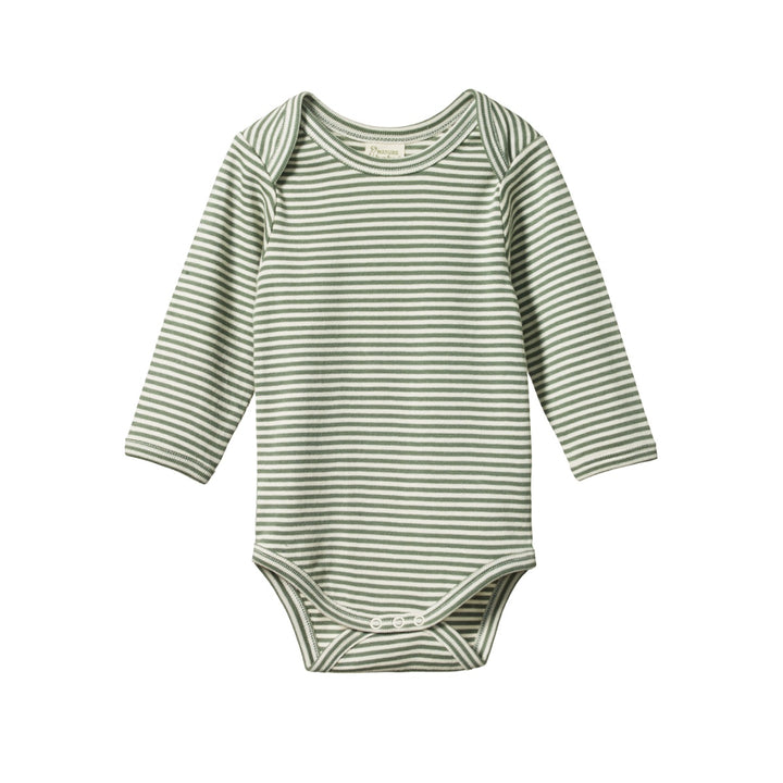 NATURE BABY - LONG SLEEVE BODYSUIT: NETTLE STRIPE [sz:0-3 MTHS]