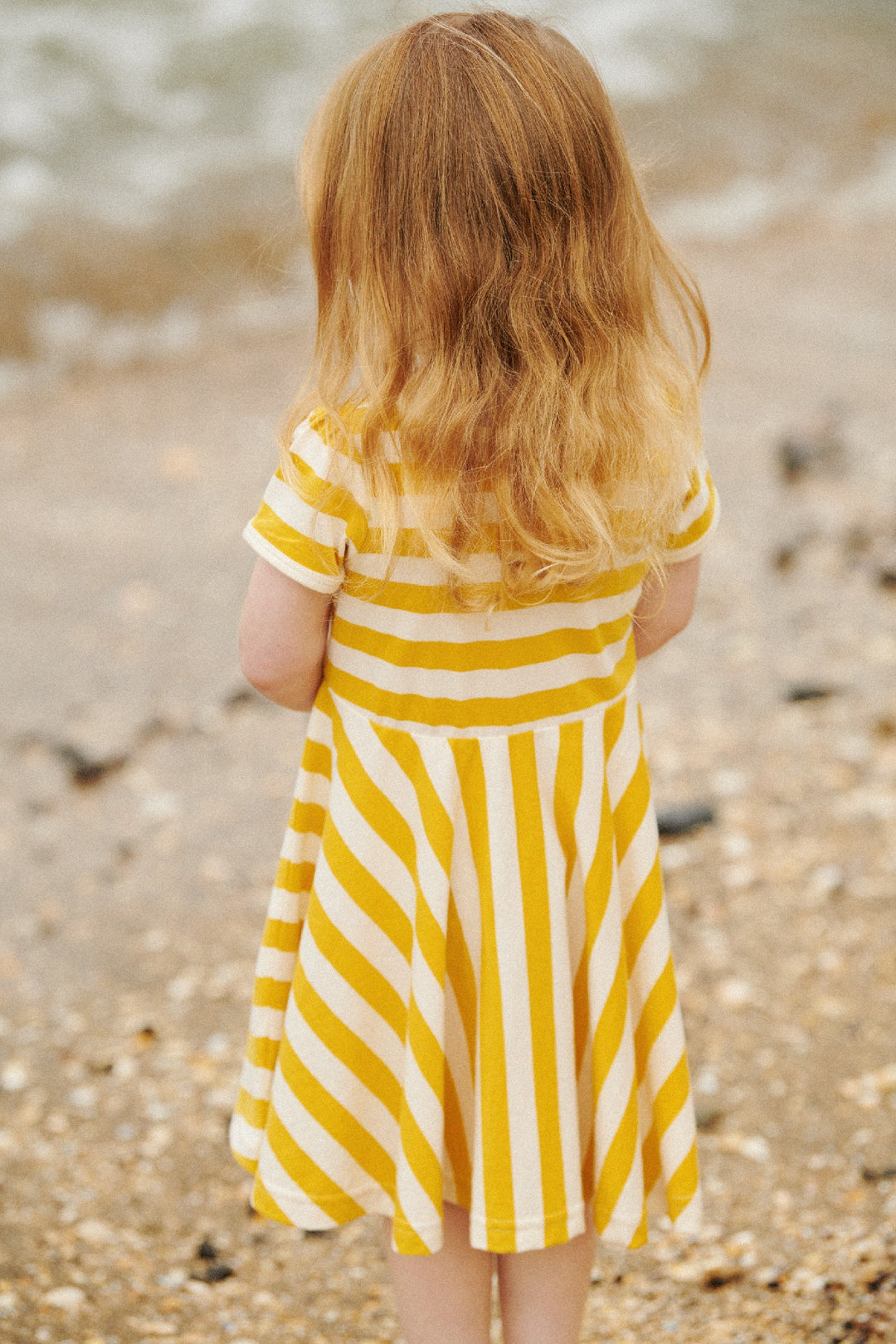 NATURE BABY - SEASIDE DRESS: GOLDEN SEA STRIPE [sz:6-12 MTHS]