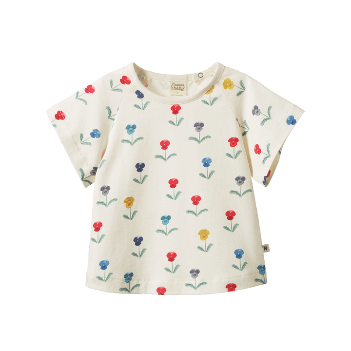 NATURE BABY - JUNIPER TEE: DELPHINE BLOOMS PRINT [sz:6-12 MTHS]