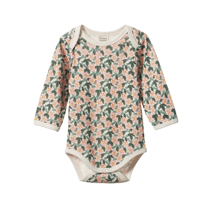 NATURE BABY - MERINO LONG SLEEVE BODYSUIT: GARLAND PRINT [sz:0-3 MTHS]