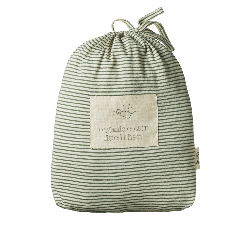 NATURE BABY - BASSINET FITTED SHEET: NETTLE PINSTRIPE 