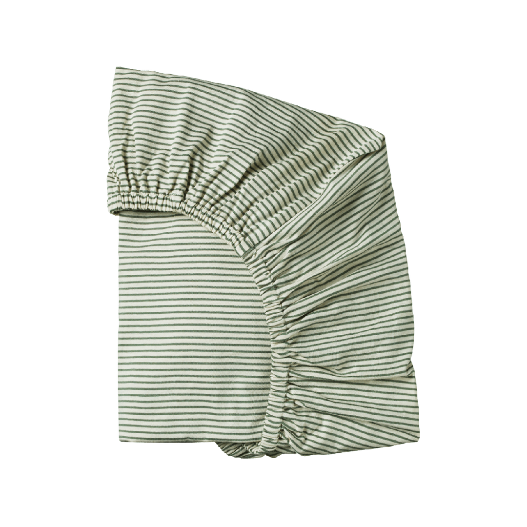 NATURE BABY - COT FITTED SHEET: NETTLE PINSTRIPE