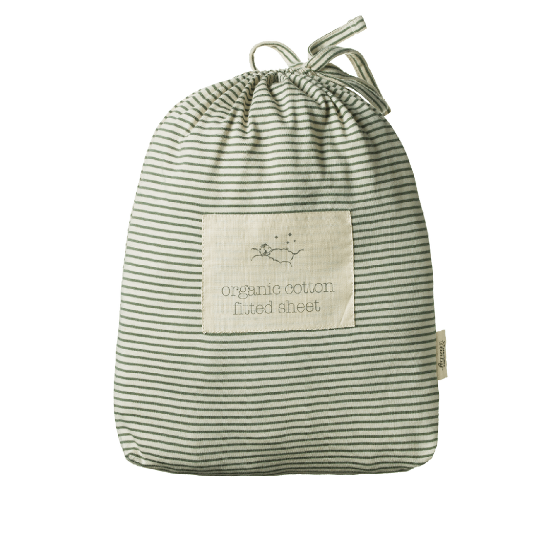 NATURE BABY - COT FITTED SHEET: NETTLE PINSTRIPE 
