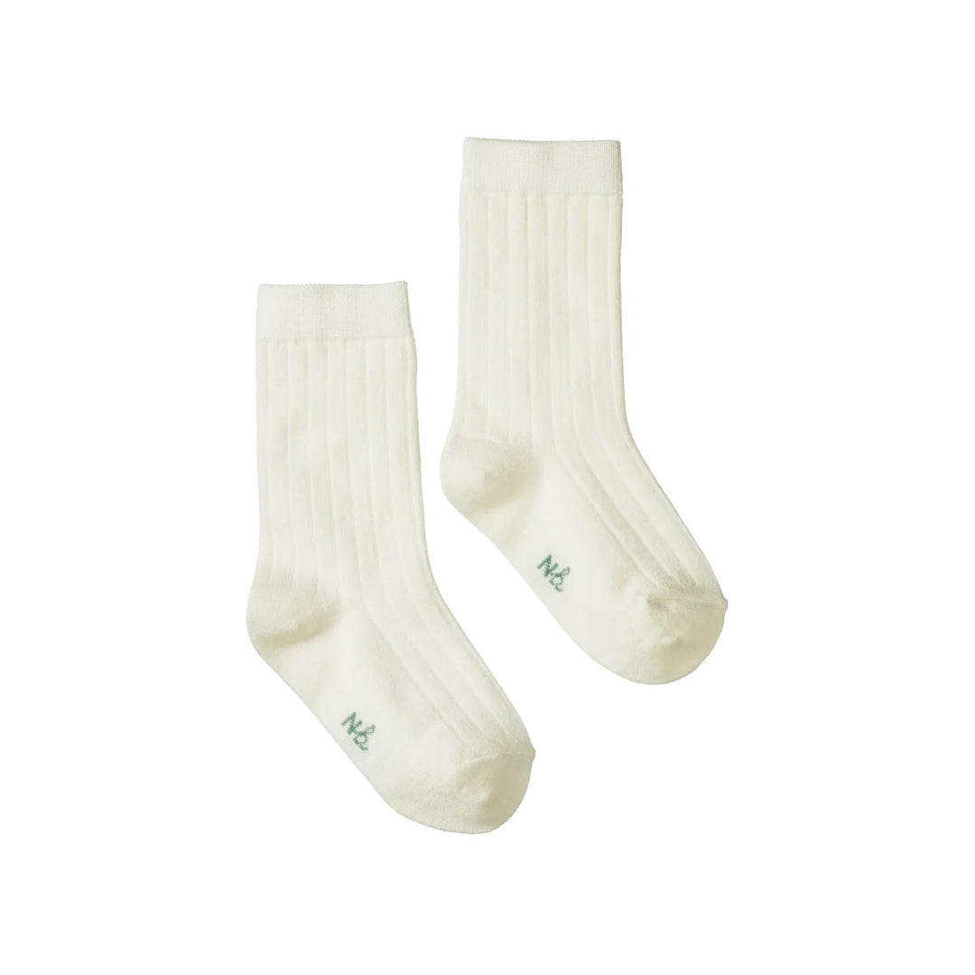 NATURE BABY - ORGANIC WOOL RIBBED SOCKS: NATURAL [sz:S 1-2 YRS]