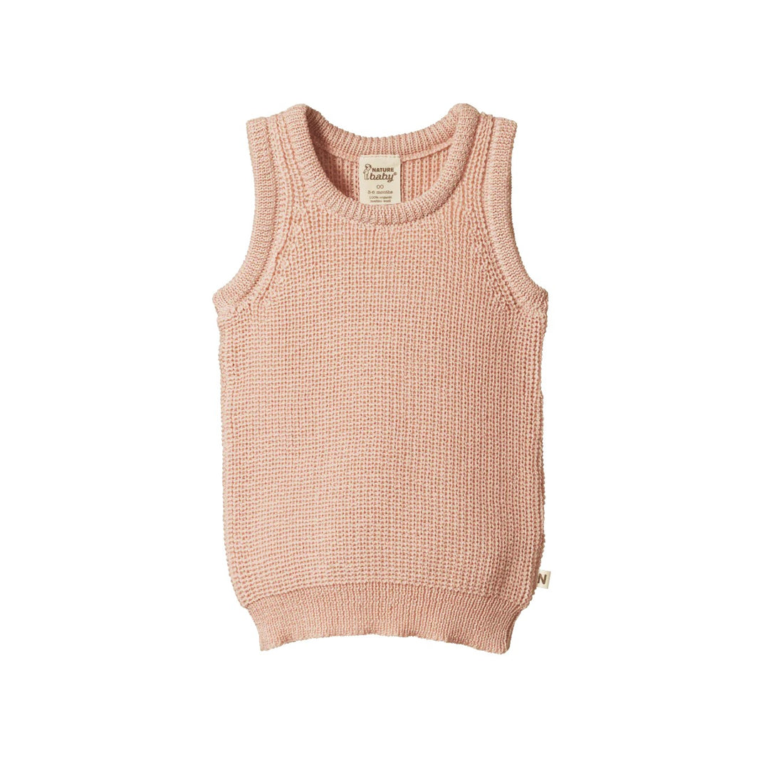 NATURE BABY - MERINO KNIT VEST: ROSE DUST CHUNKY KNIT [sz:3-6 MTHS]