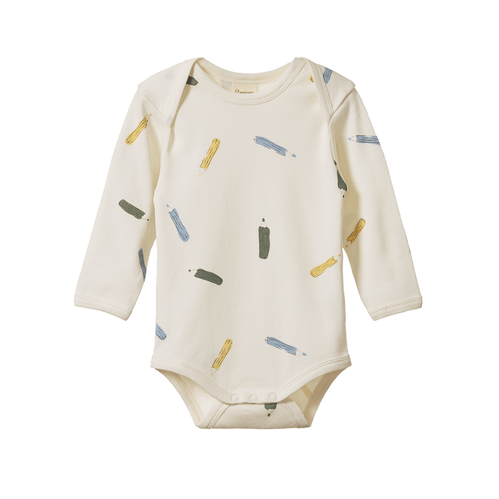 NATURE BABY - SPRINTER COLLECTION: LONG SLEEVE BODYSUIT PENCIL PRINT [sz:0-3 MTHS]