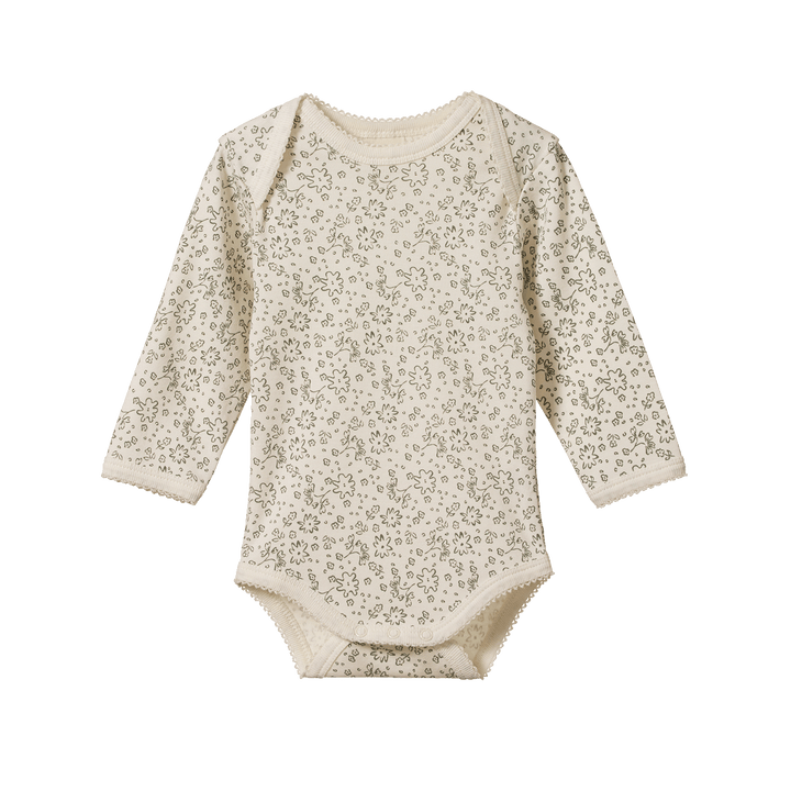 NATURE BABY - SPRINTER COLLECTION: LONG SLEEVE BODYSUIT PETITE BLOOMSBURY PRINT [sz:0-3 MTHS]