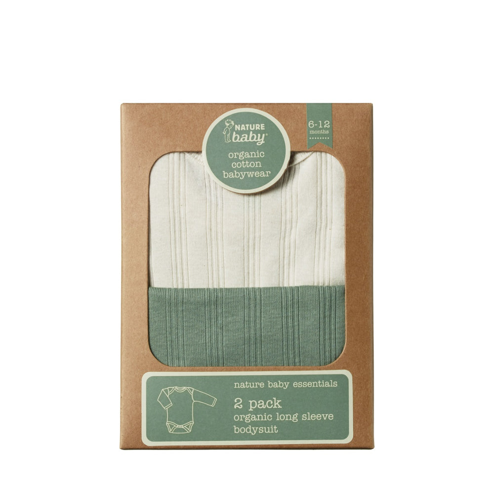 NATURE BABY - LONG SLEEVE BODYSUIT DERBY 2 PACK: NATURAL/NETTLE [sz:0-3 MTHS]