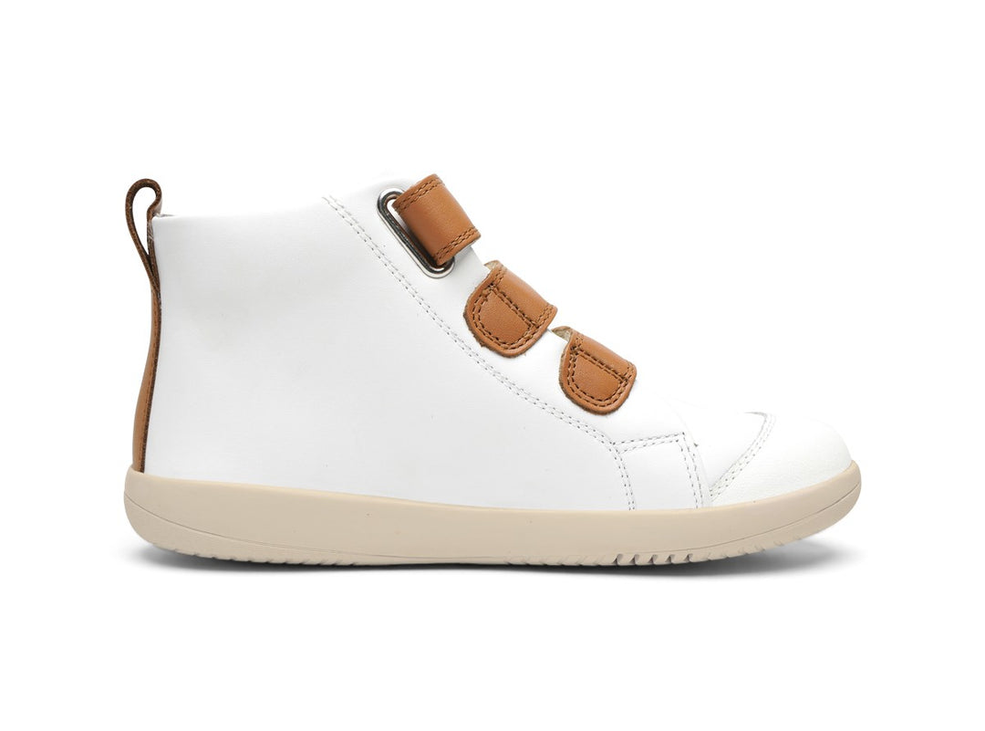 BOBUX - KID+ HI COURT BOOT: WHITE + CARAMEL [sz:29 EU]
