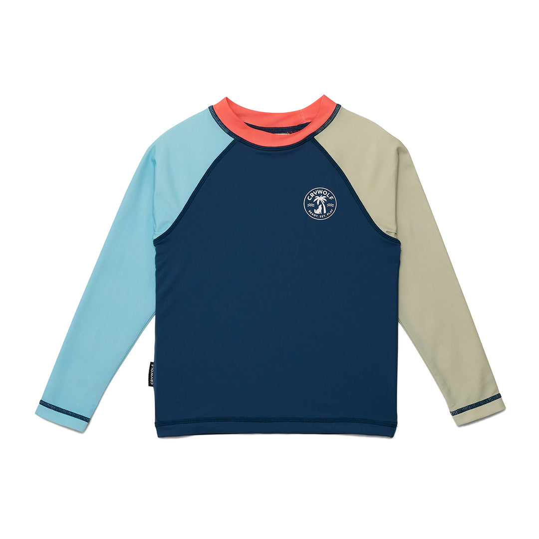 CRYWOLF - LONG SLEEVE RASH VEST: OCEAN COLOURBLOCK [sz:1 YR]