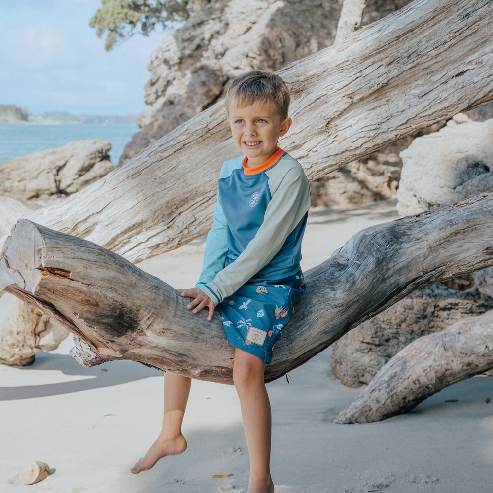CRYWOLF - LONG SLEEVE RASH VEST: OCEAN COLOURBLOCK [sz:1 YR]