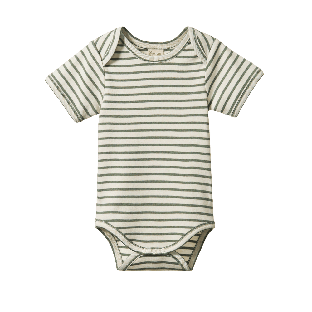 NATURE BABY - SHORT SLEEVE BODYSUIT: NETTLE SAILOR STRIPE [sz:0-3 MTHS]