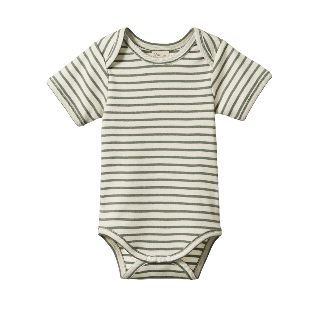 NATURE BABY - SHORT SLEEVE BODYSUIT: NETTLE STRIPE