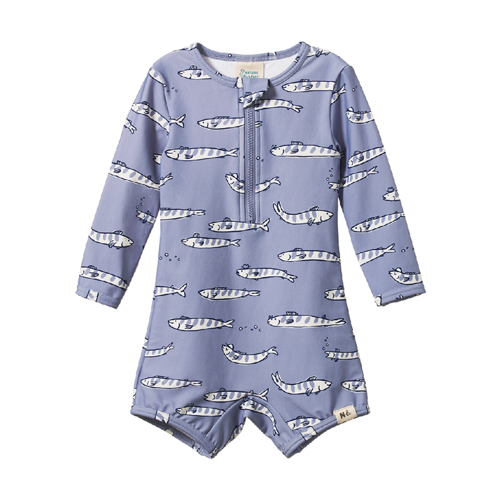 NATURE BABY - ONE PIECE BATHING TRUNKS: SOUTH SEAS BLUE PRINT