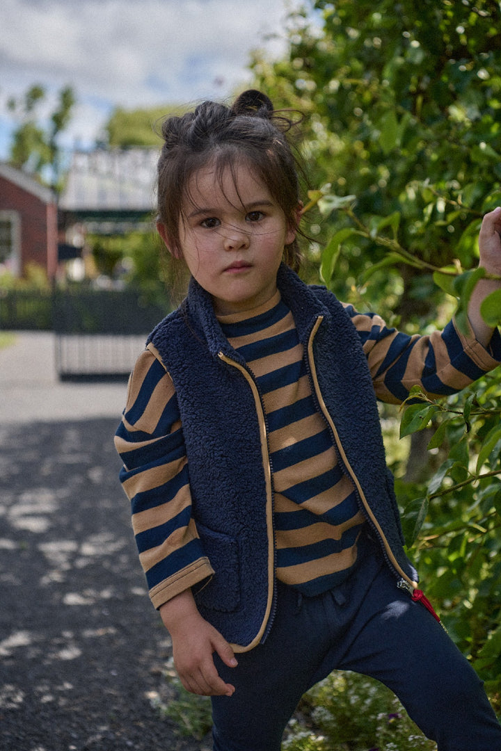 NATURE BABY - TURTLE NECK: CARAMEL/NAVY STRIPE [sz:6-12 MTHS]