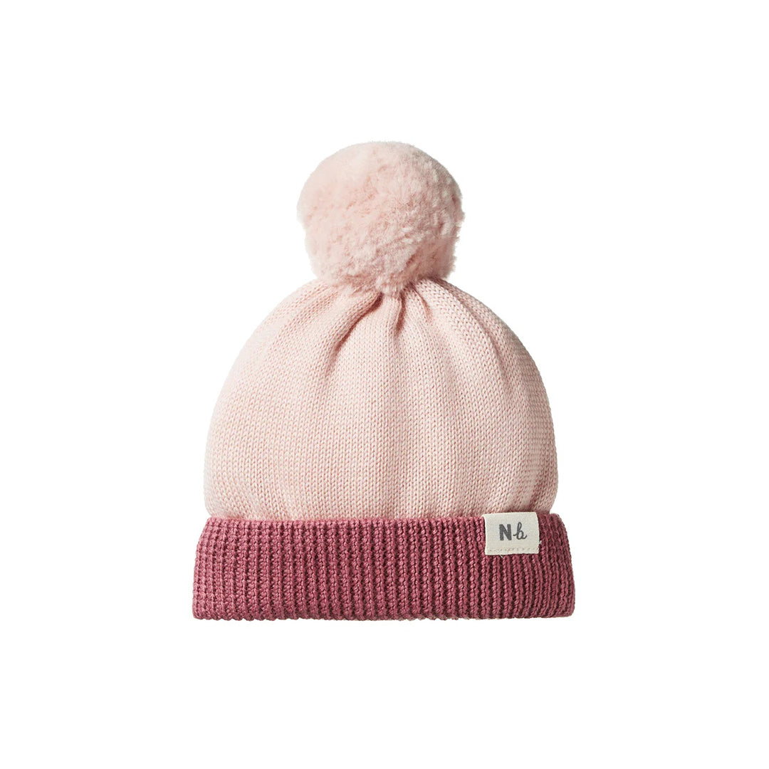 NATURE BABY - MERINO ALPINE POM POM BEANIE: ROSE DUST/RHUBARB [sz:3-4 YRS]