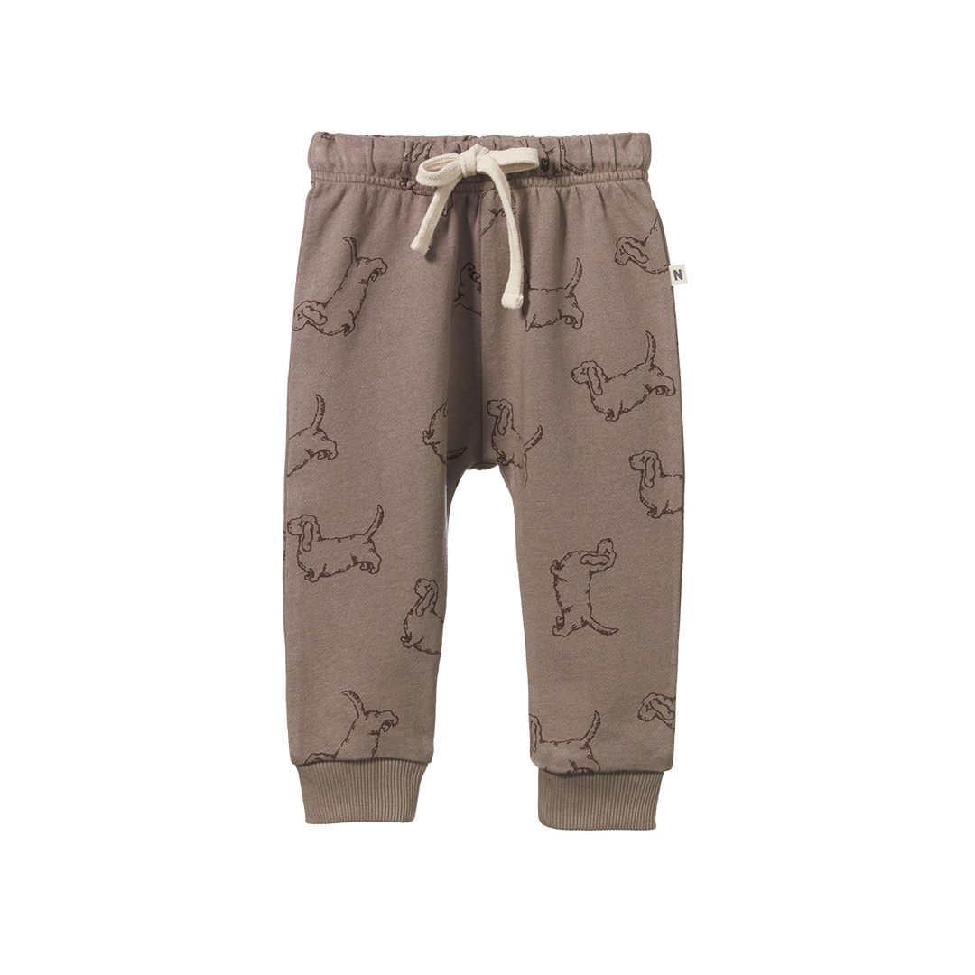 NATURE BABY - SUNDAY TRACK PANTS: HAPPY HOUNDS PRINT [sz:6-12 MTHS]