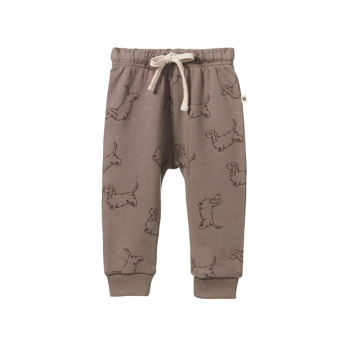 NATURE BABY - SUNDAY TRACK PANTS: HAPPY HOUNDS PRINT [sz:6-12 MTHS]