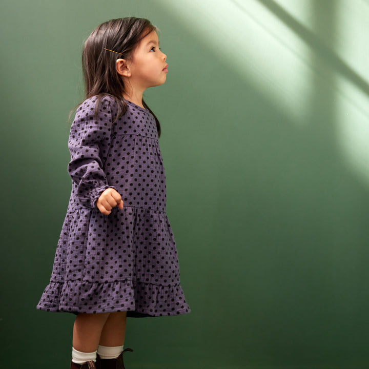 NATURE BABY - ELLIOT DRESS: VIOLET POLKA DOT PRINT [sz:1 YR]