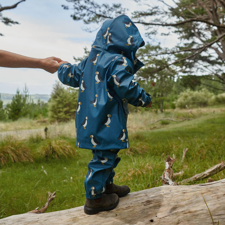 NATURE BABY - RAINCOAT: PUFFIN TEAL PRINT [sz:1-2 YR]