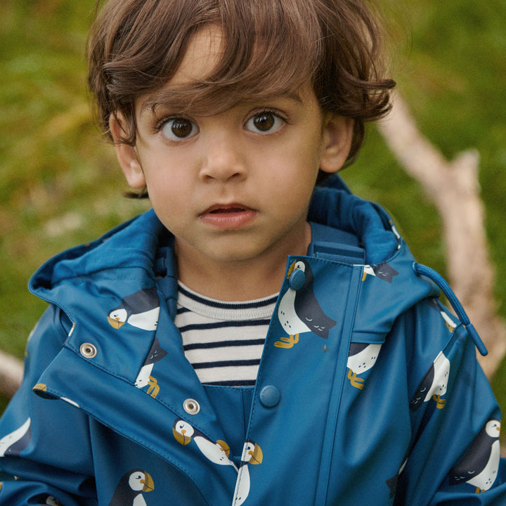 NATURE BABY - RAINCOAT: PUFFIN TEAL PRINT [sz:1-2 YR]