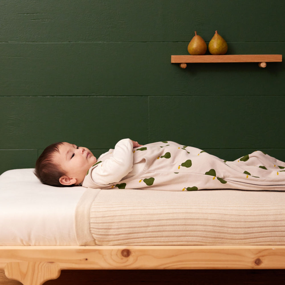 NATURE BABY - ORGANIC COTTON & MERINO SLEEPING BAG: GRANDE PEAR PRINT [sz:0-24 MTHS] 
