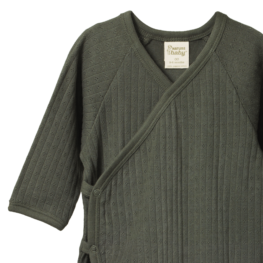 NATURE BABY - KIMONO STRETCH & GROW POINTELLE: THYME [sz:NB]