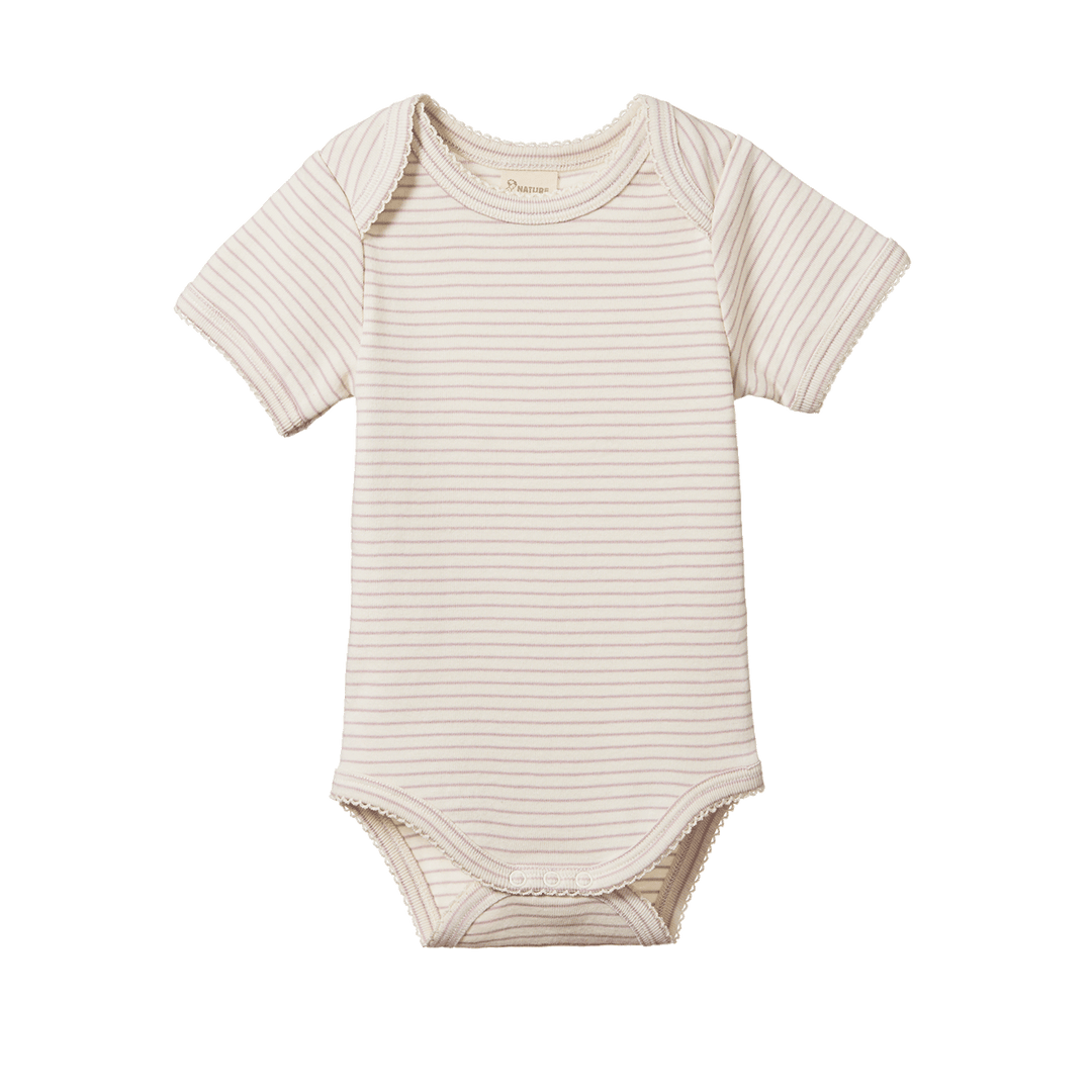 NATURE BABY - SHORT SLEEVE BODYSUIT: LILAC PINSTRIPE [sz:0-3 MTHS]