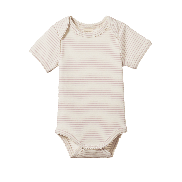 NATURE BABY - SHORT SLEEVE BODYSUIT: LILAC PINSTRIPE [sz:0-3 MTHS]