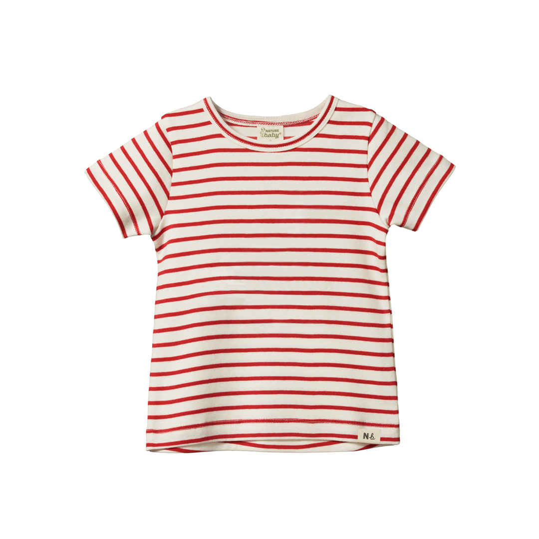 NATURE BABY - RIVER TEE: RED SAILOR STRIPE [sz:6-12 MTHS]