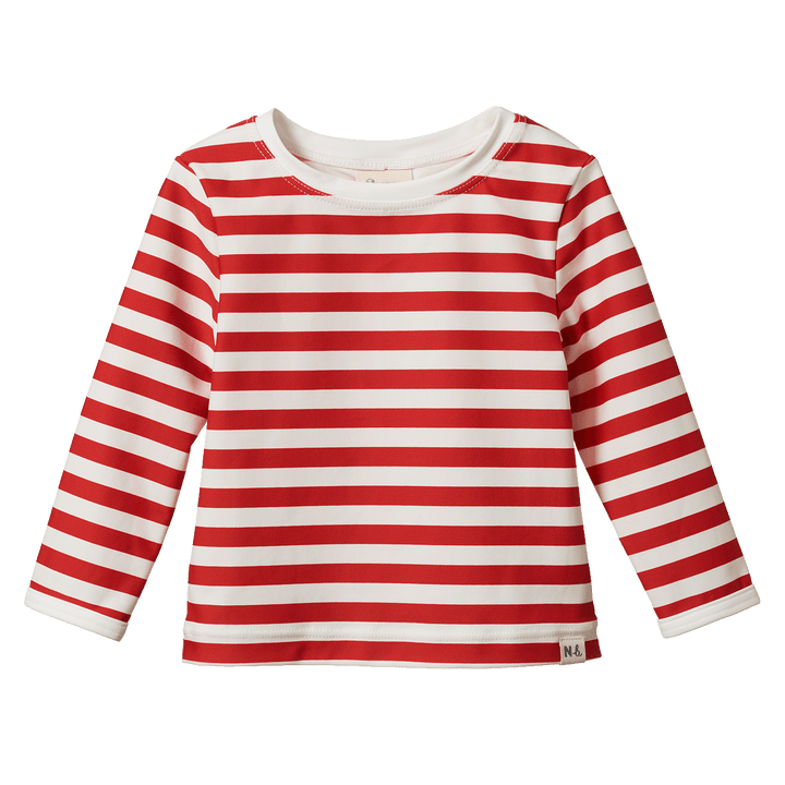 NATURE BABY - SPLASH TOP: RED SEA STRIPE [sz:6-12 MTHS]