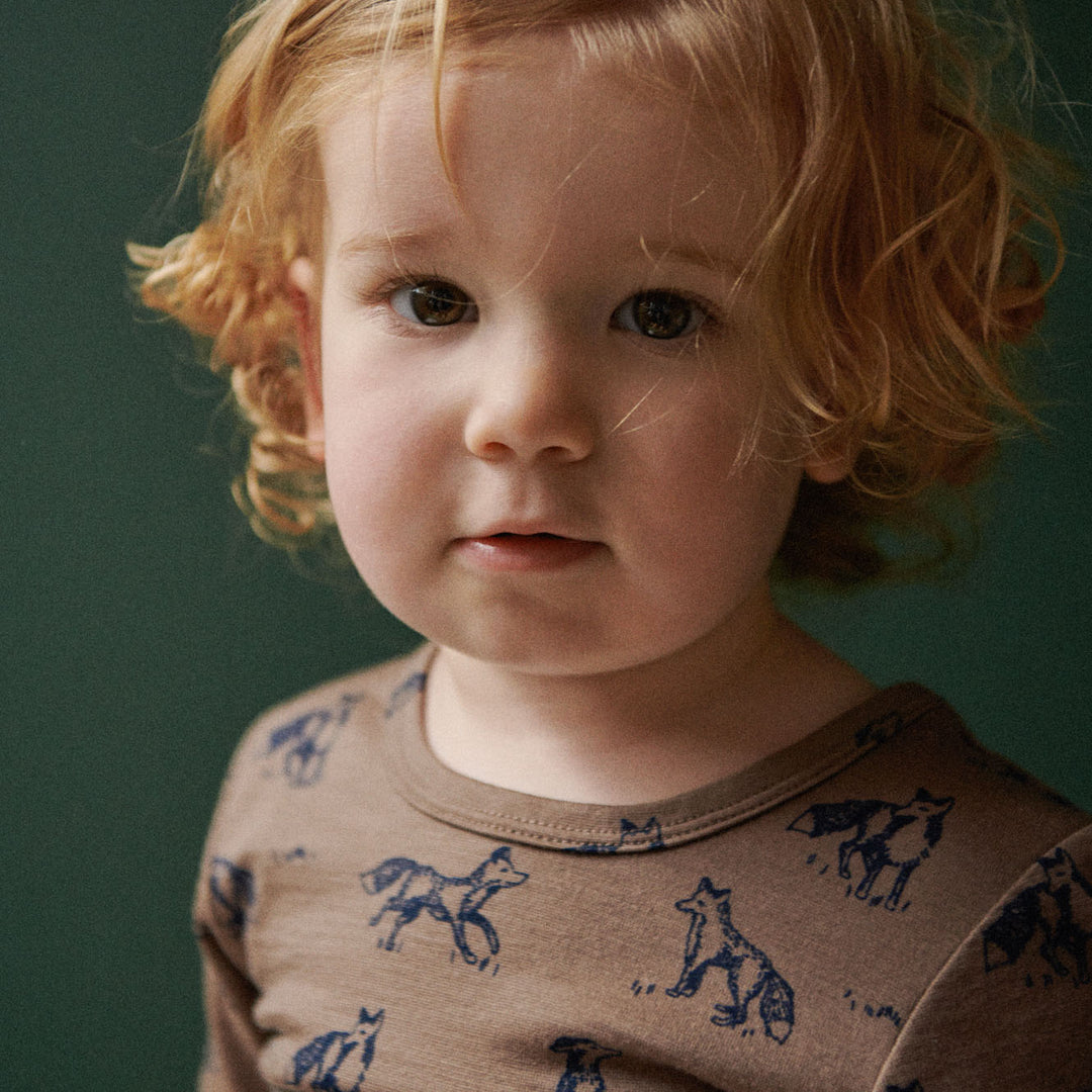 NATURE BABY - MERINO LONG SLEEVE BODYSUIT: FOXY PRINT [sz:0-3 MTHS]
