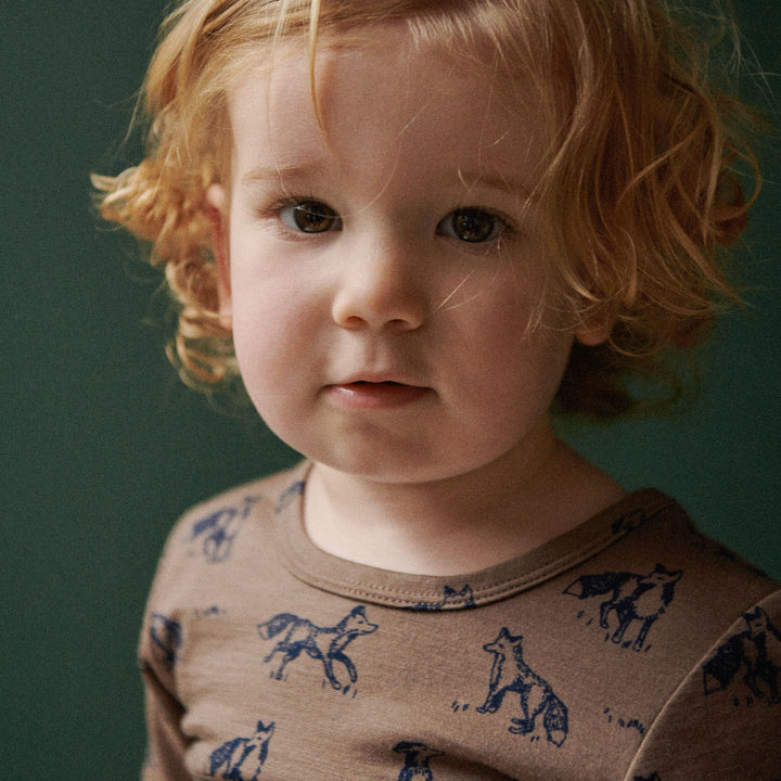 NATURE BABY - MERINO LONG SLEEVE BODYSUIT: FOXY PRINT [sz:0-3 MTHS]