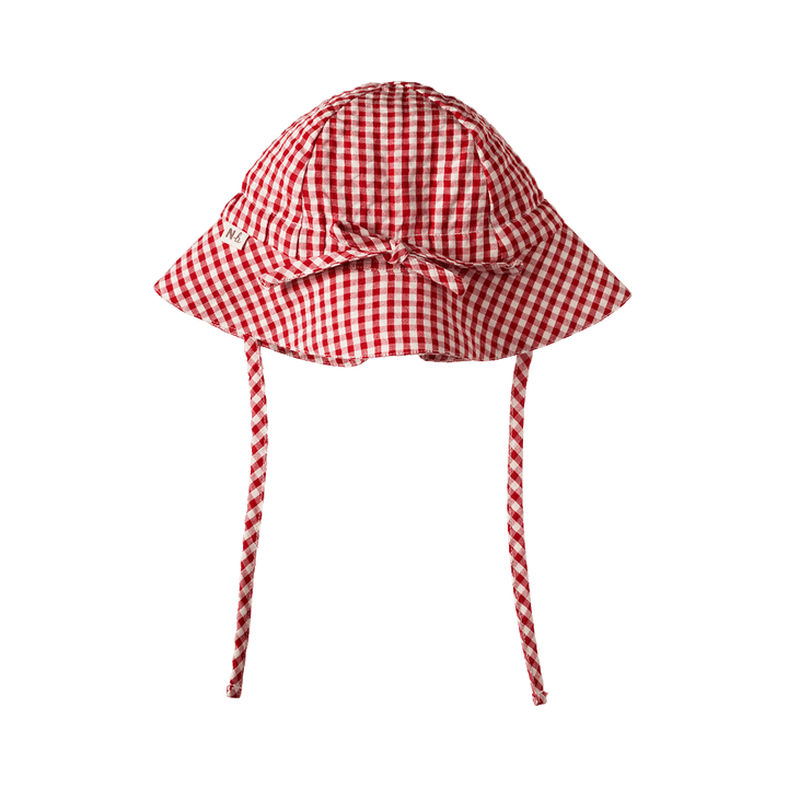 NATURE BABY - GINGHAM SUNHAT: RED CHECK [sz:S - 0-6 MTHS]