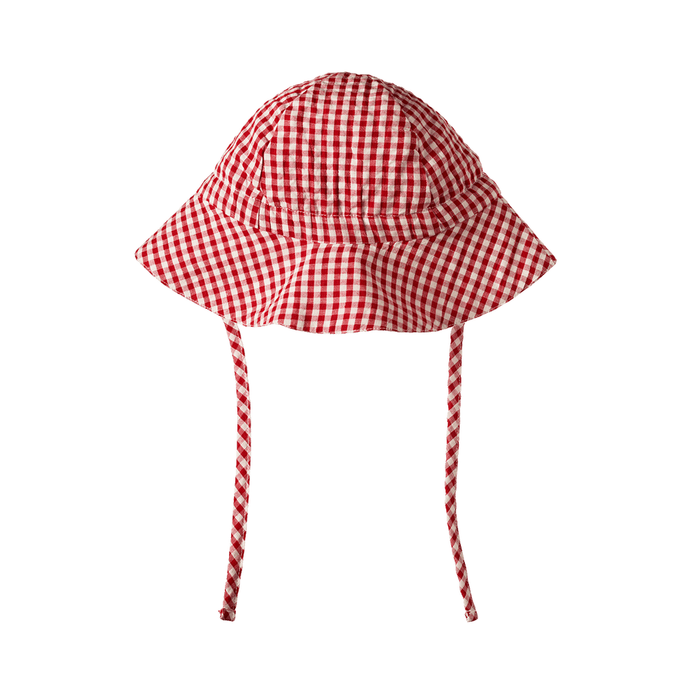 NATURE BABY - GINGHAM SUNHAT: RED CHECK [sz:S - 0-6 MTHS]