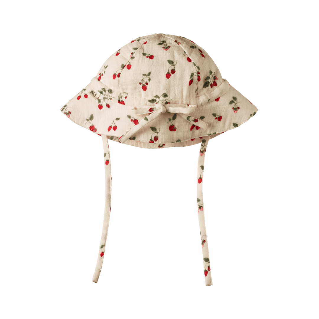 NATURE BABY - MUSLIN SUNHAT: STRAWBERRY BLUSH PRINT [sz:S - 0-6 MTHS]
