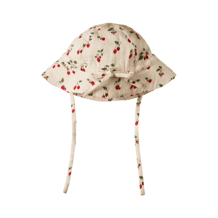 NATURE BABY - MUSLIN SUNHAT: STRAWBERRY BLUSH PRINT [sz:S - 0-6 MTHS]