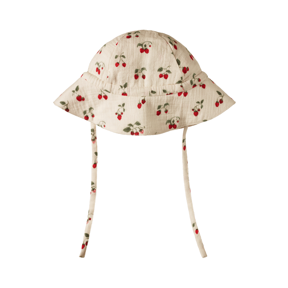 NATURE BABY - MUSLIN SUNHAT: STRAWBERRY BLUSH PRINT [sz:S - 0-6 MTHS]