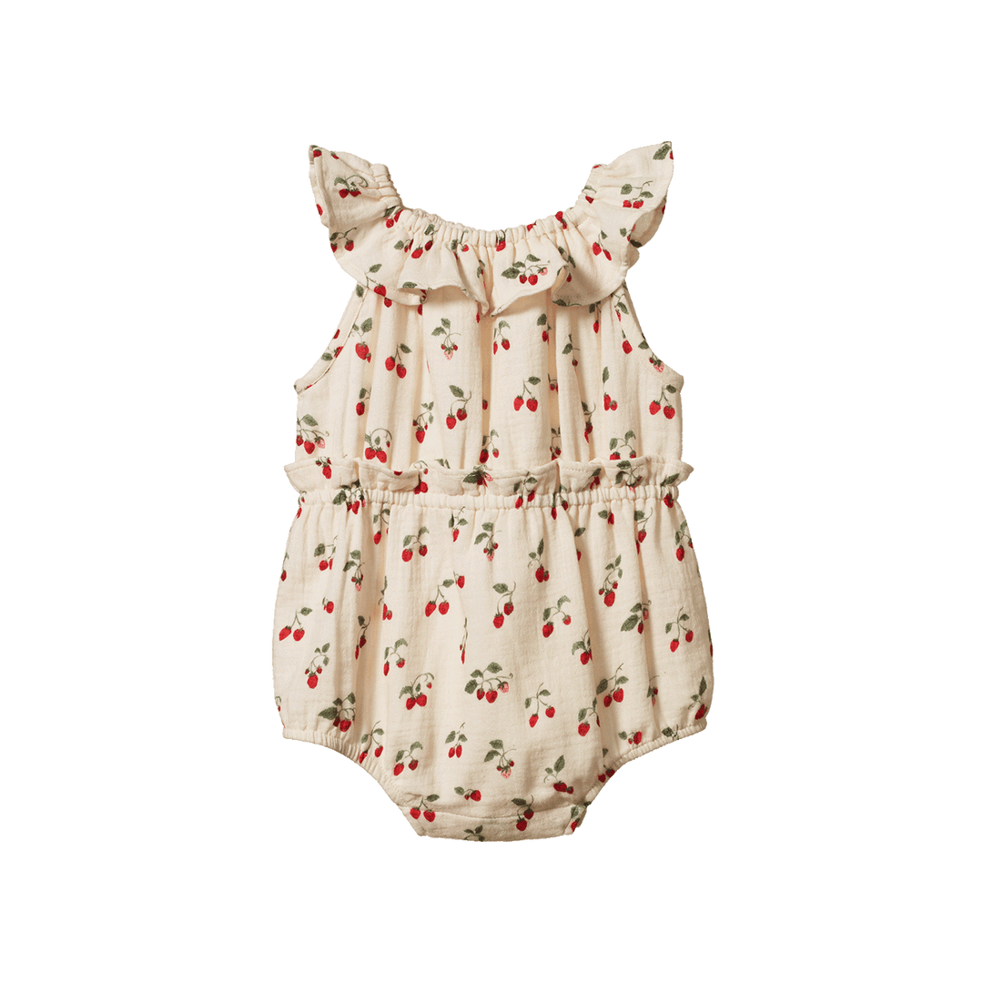 NATURE BABY - PLUM SUIT MUSLIN: STRAWBERRY BLUSH PRINT [sz:0-3 MTHS]