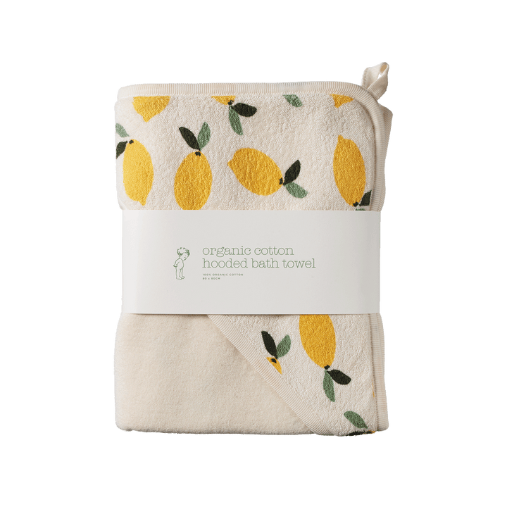 NATURE BABY - ORGANIC COTTON HOODED BATH TOWEL: LEMON PRINT 