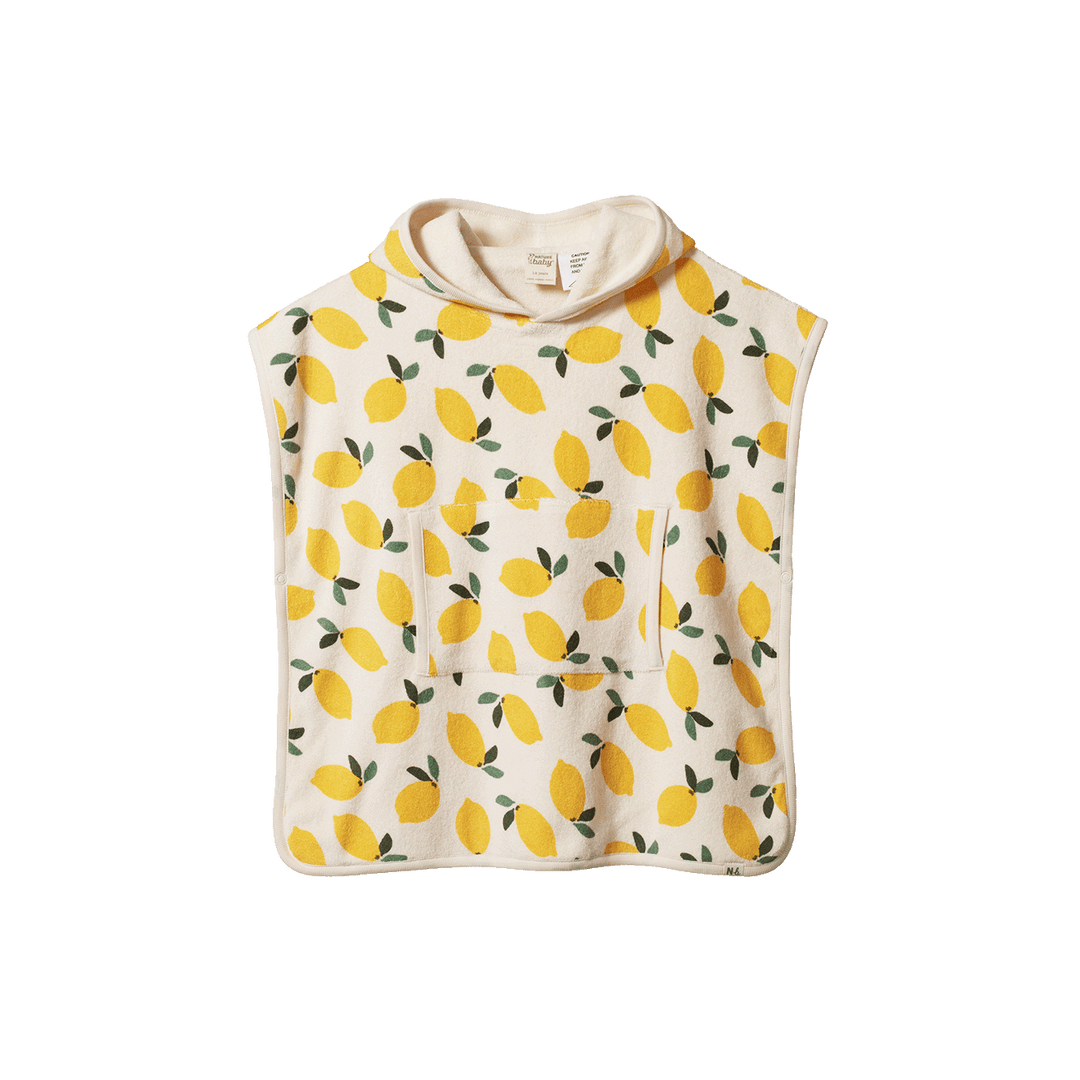 NATURE BABY - ORGANIC COTTON PONCHO TOWEL: LEMON PRINT TERRY [sz:1-2 YRS]