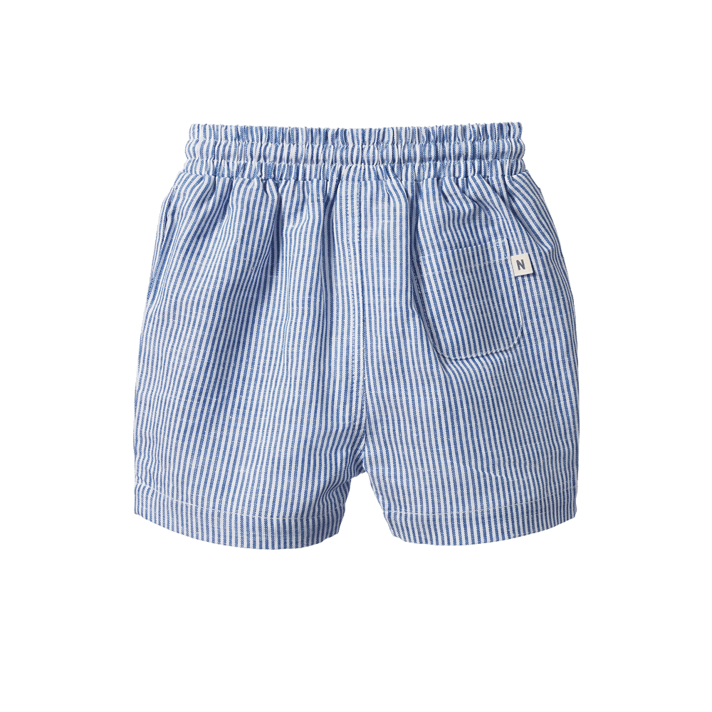 NATURE BABY - JAMES SHORT: LINEN BLUE STRIPE [sz:6-12 MTHS]