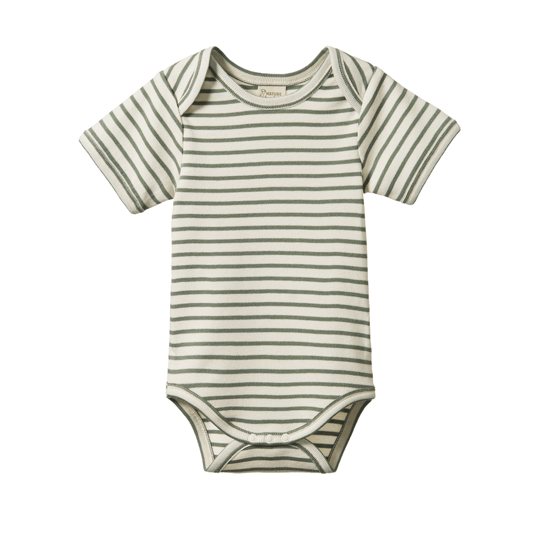 NATURE BABY - SHORT SLEEVE BODYSUIT: NETTLE SAILOR STRIPE [sz:0-3 MTHS]