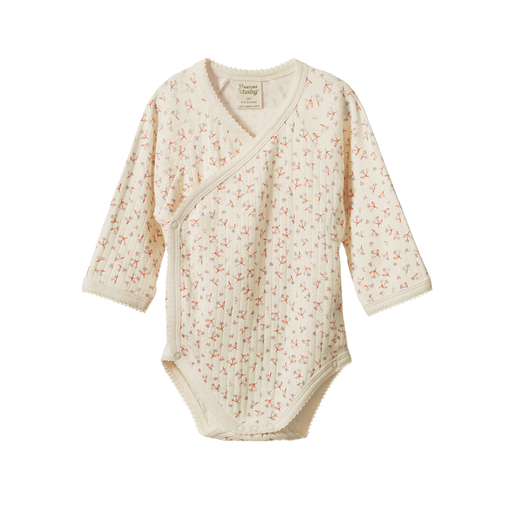 NATURE BABY - KIMONO LONG SLEEVE BODYSUIT POINTELLE: DANDELION PRINT [sz:NB]