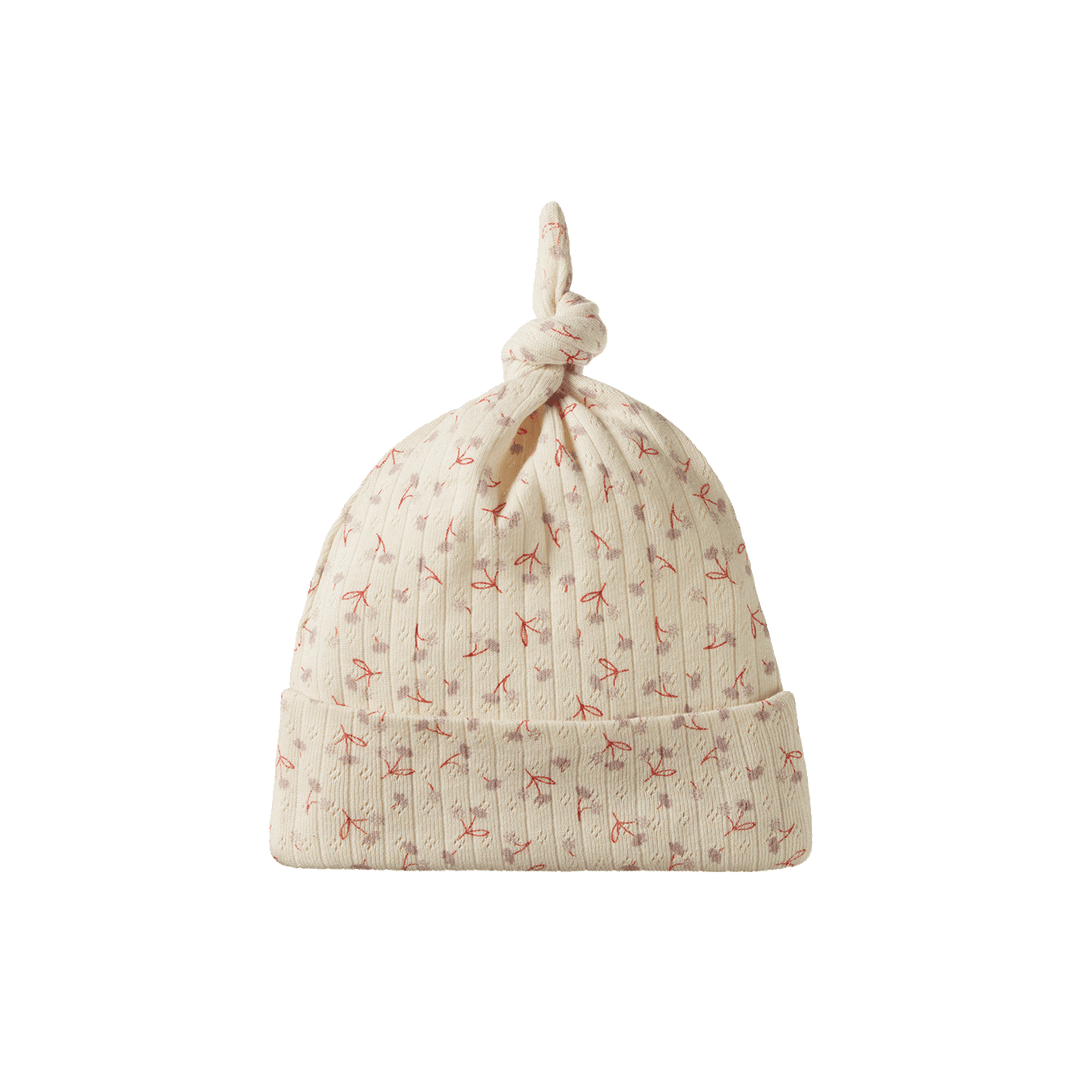 NATURE BABY - KNOTTED BEANIE POINTELLE: DANDELION PRINT [sz:NB]